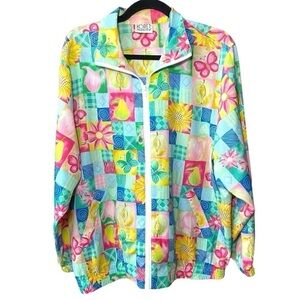💟 2/$20 Vintage KORETO FRANCISCA® Multicolored Zip Up Bomber Style Jacket large